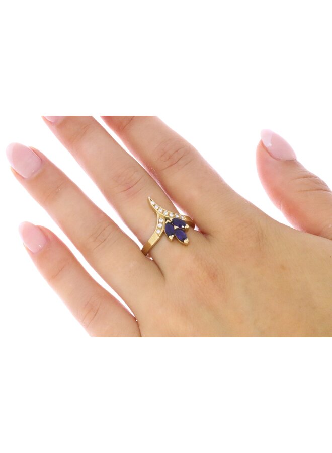 18k gouden vintage ring diamant & saffier