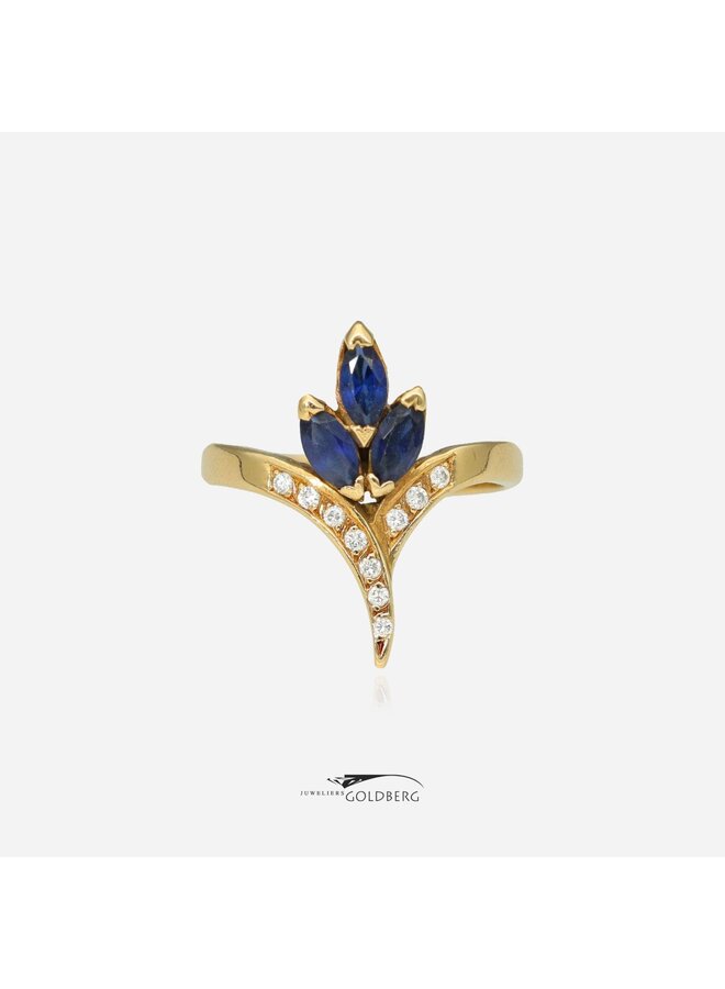 18k gouden vintage ring diamant en saffier