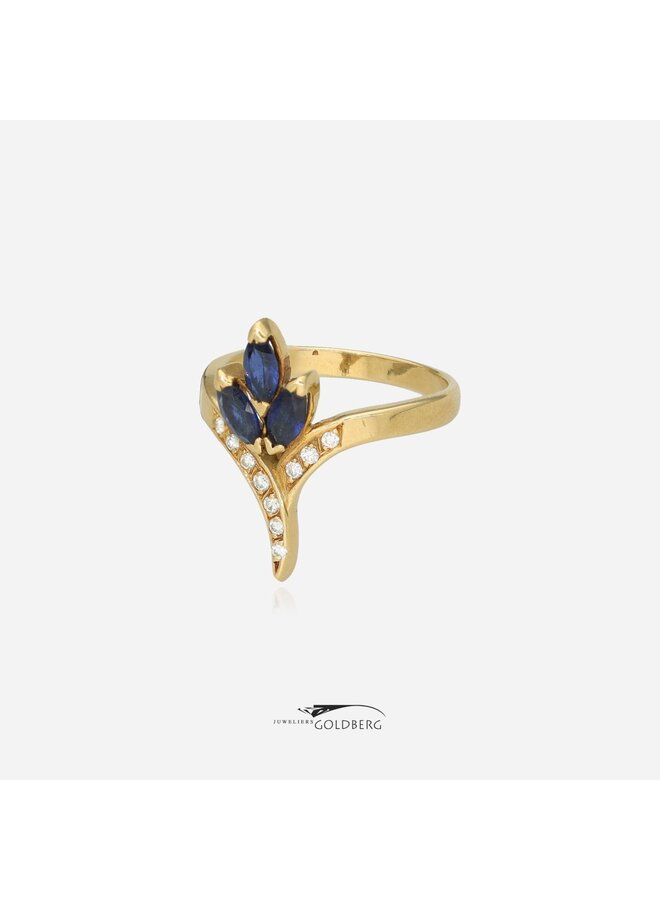 18k gouden vintage ring diamant & saffier