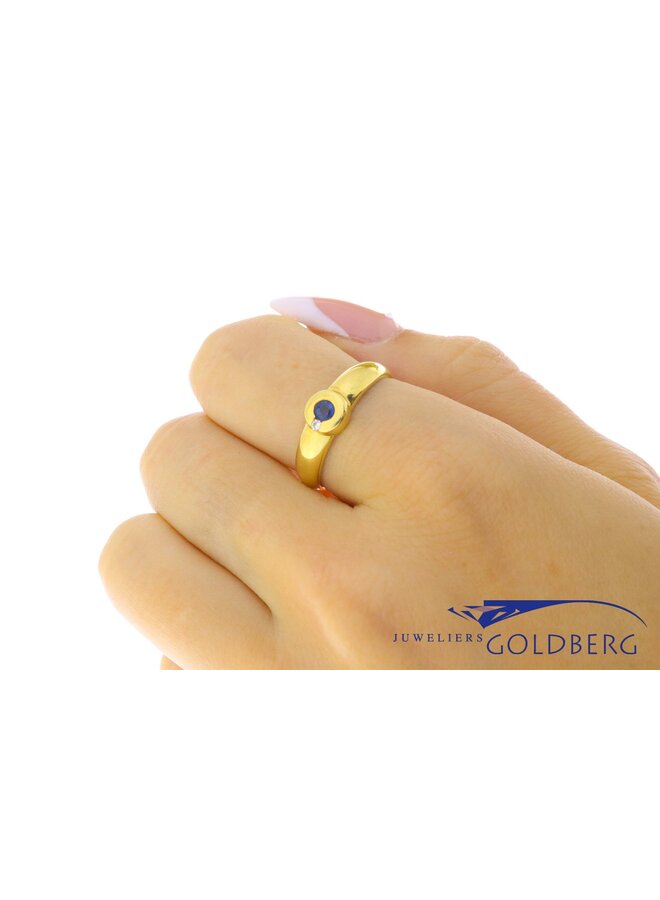18k gouden vintage ring met saffier & diamant