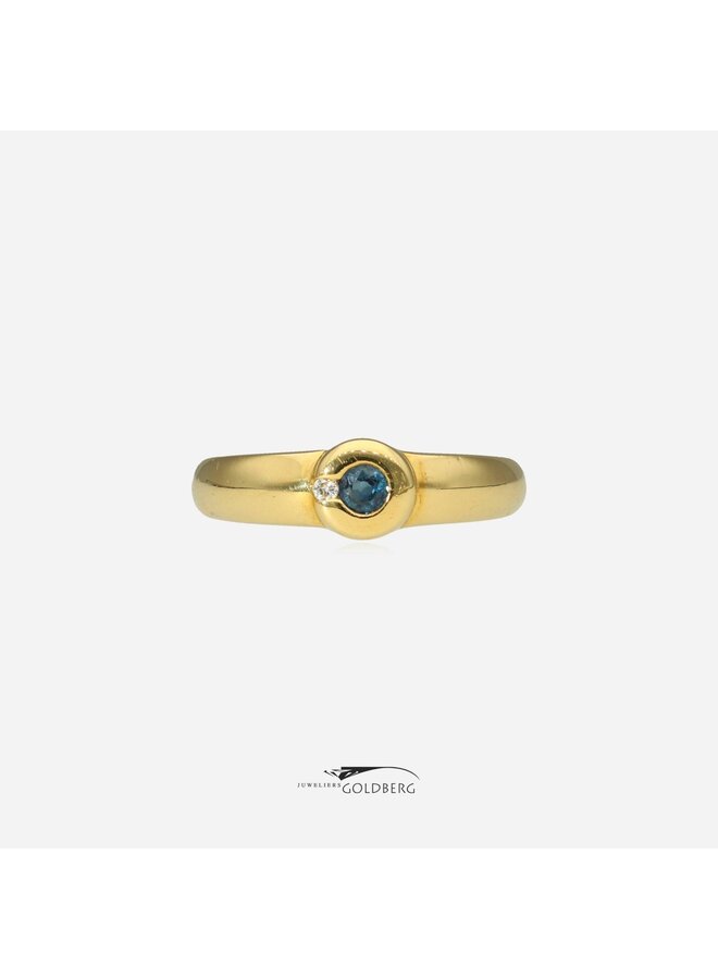 18k gouden vintage ring met saffier & diamant