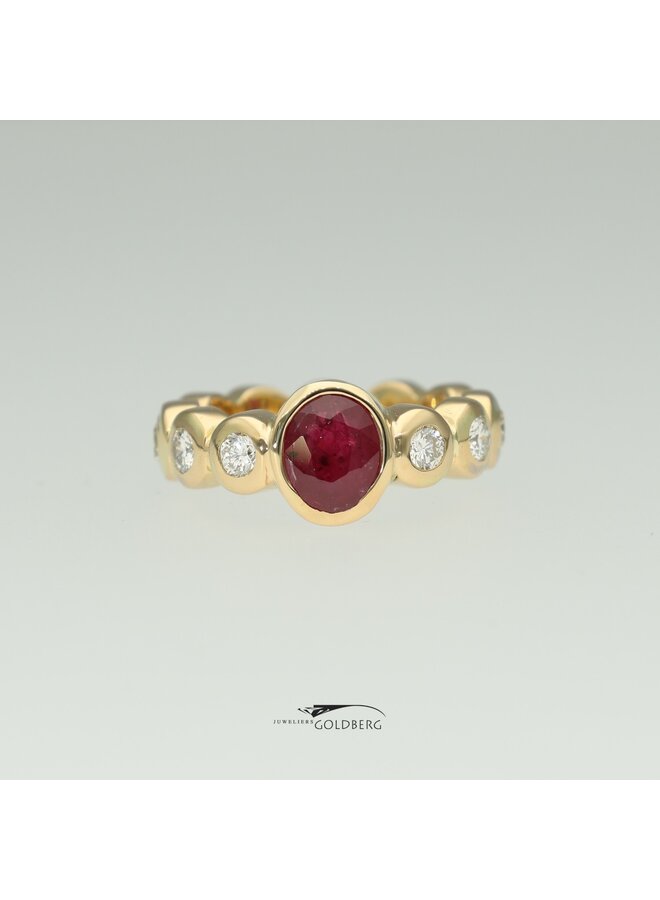 Custom 14k gold ring with ruby and diamond (ref. 84240)