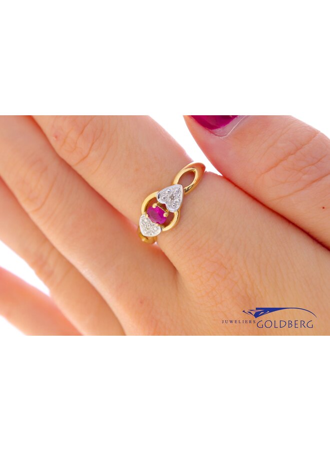 14k vintage gold ring with ruby & diamond
