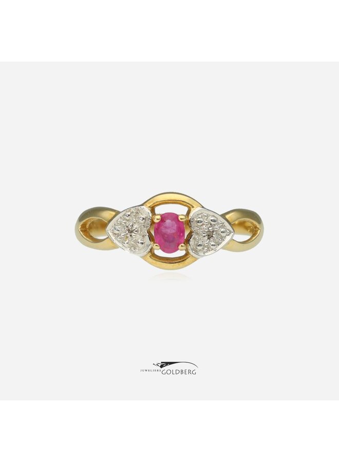 14k vintage gouden ring met robijn & diamant COPY