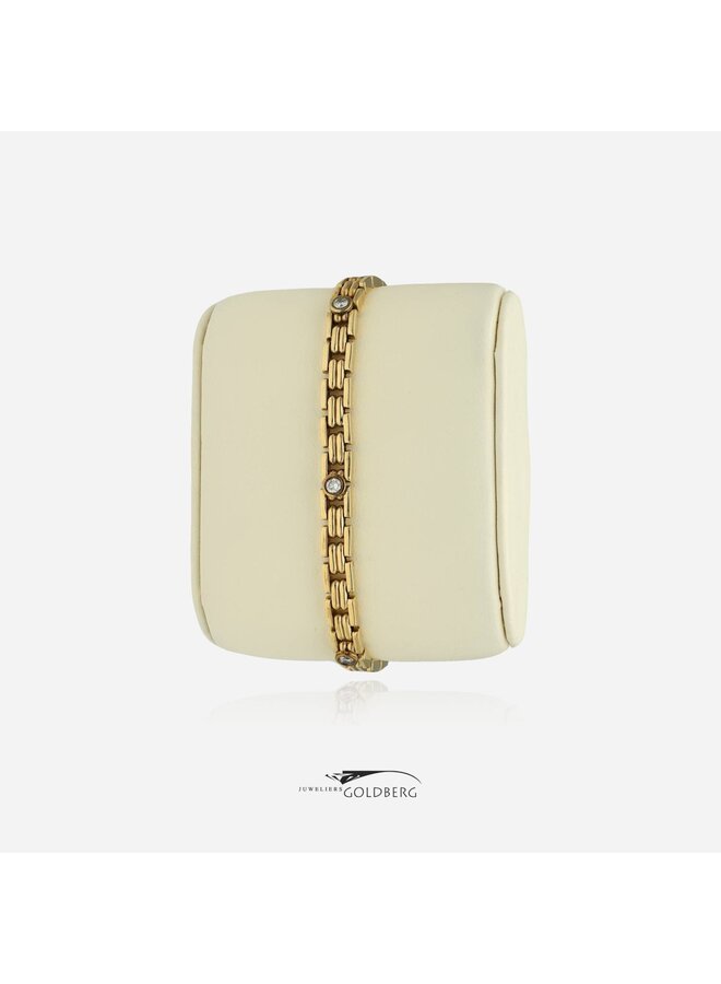 14k gouden fantasie armband met 5x 0.10ct briljant