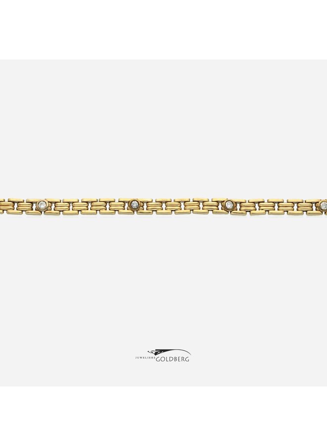 14k gouden fantasie armband met 5x 0.10ct briljant