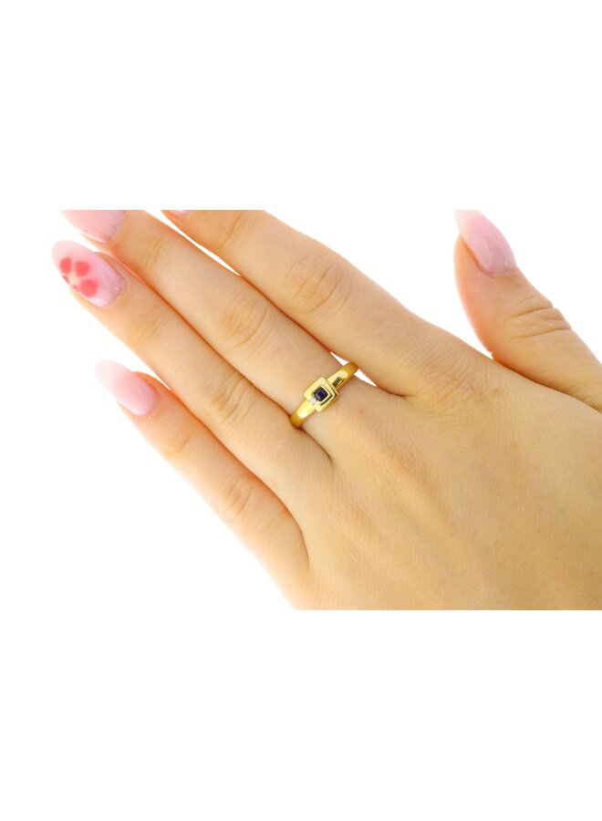 18k gouden vintage ring met saffier & diamant