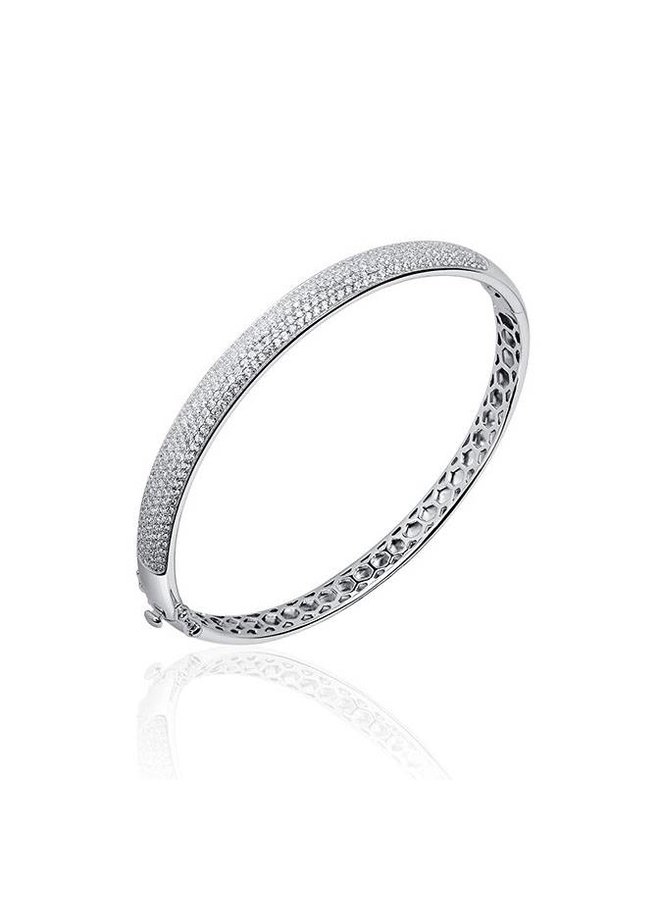 Silver bangle, rhodium coated set with zirconia's 7mm