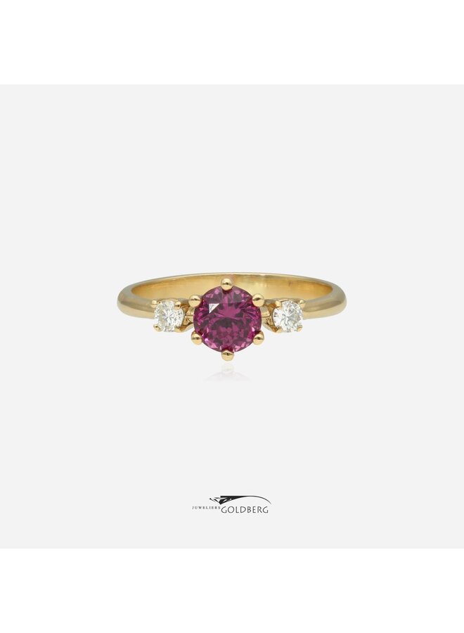 14k gold ring with rhodolite and diamonds (Goldberg Design)