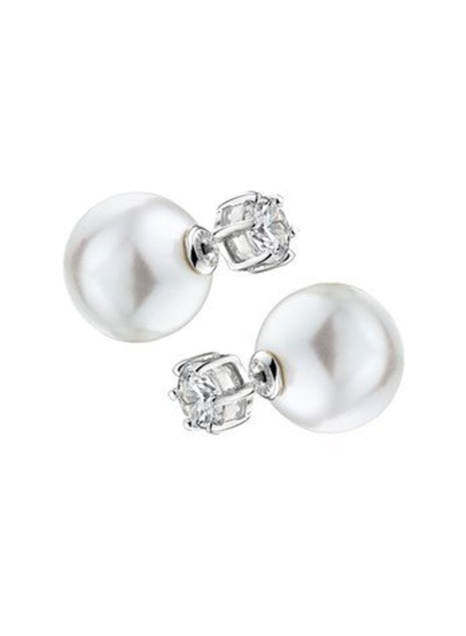 Silver earrings synthetic white pearl and zirconia