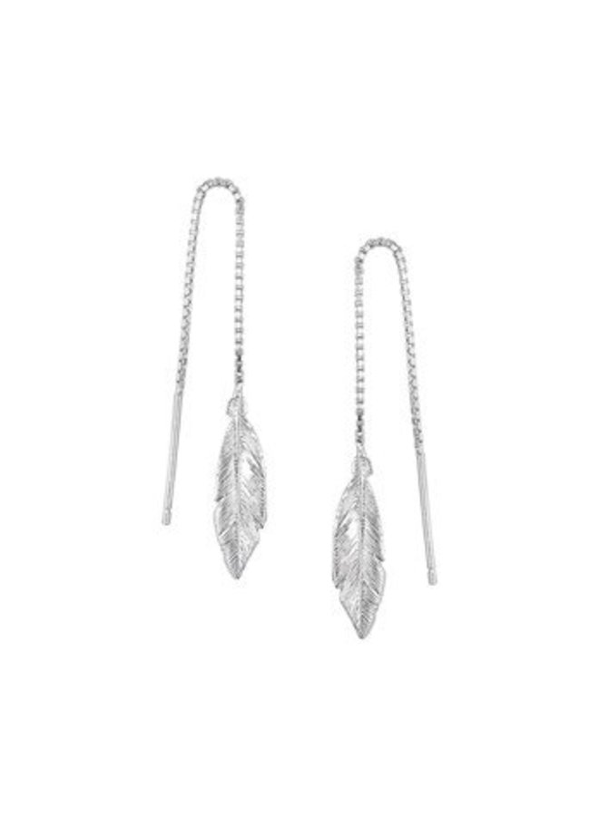 Silver pull through earrings with feather 20mm