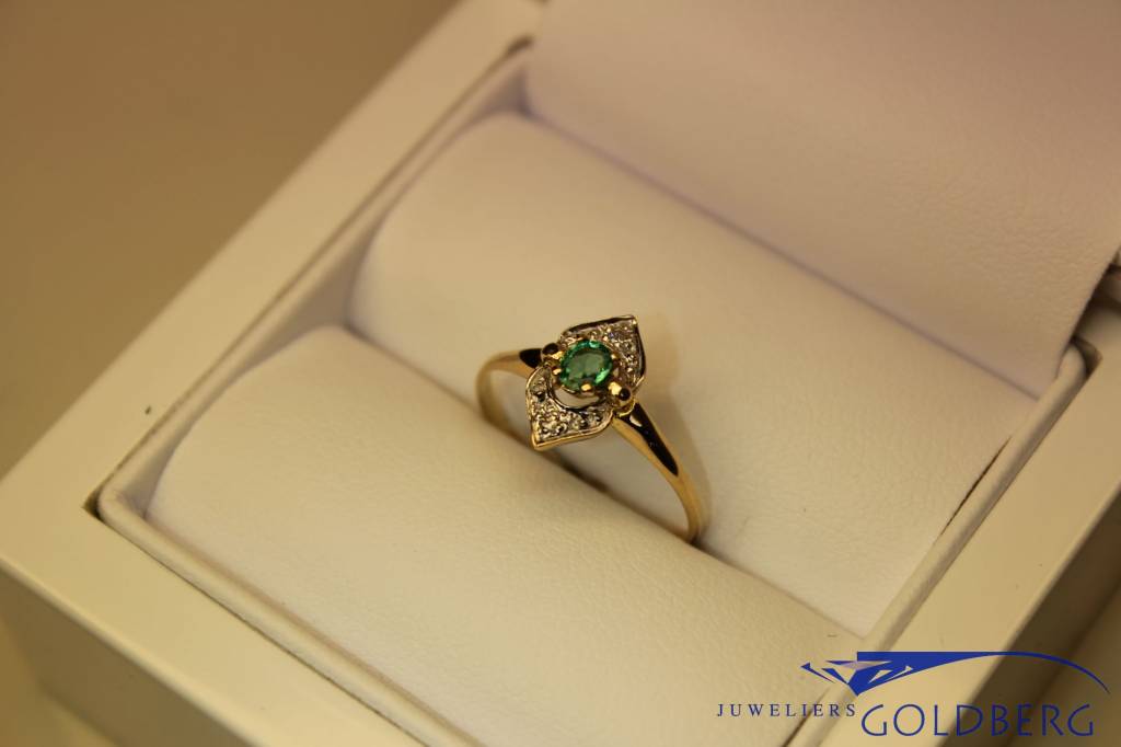 18k gouden art deco stijl ring smaragd en - Goldberg