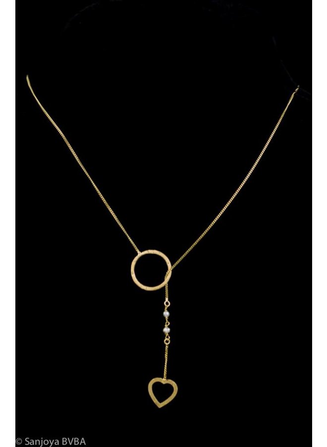 Fine gold plated silver pull-through necklace with pearls, Sanjoya