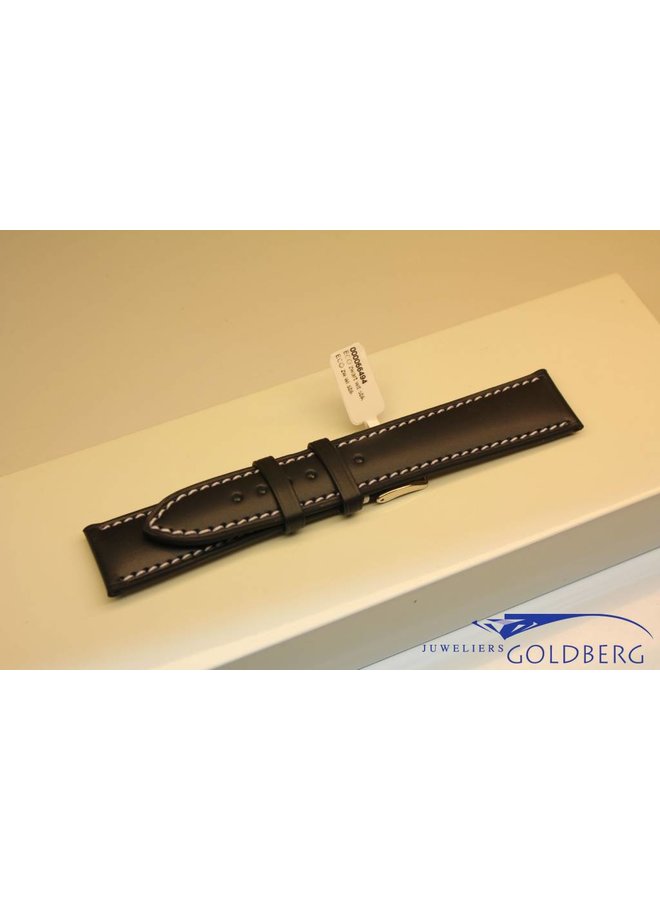 Handmade watch band ECO calfskin black with white stitchings 20/18mm