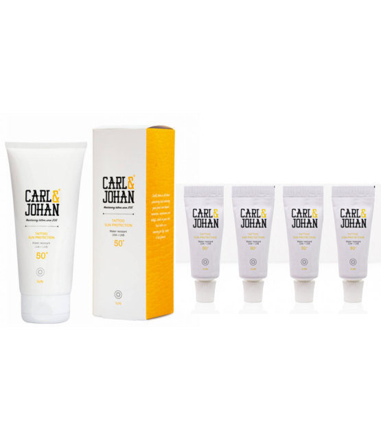 Sunscreen pack for tattoo - Set of 1 tube 100ML & 4 tubes 10ML SPF50+  Sunscreen pack for tattoo - Set of 1 tube 100ML & 4 tubes 10ML SPF50+
