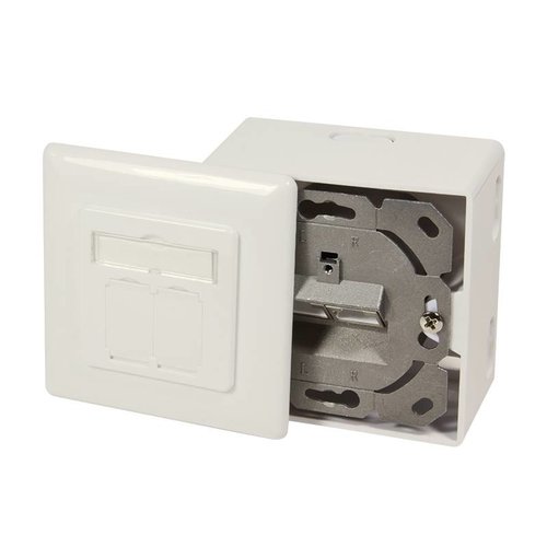 Cat6a Wall Outlet UP+AP 2x RJ45 STP RAL9010 White