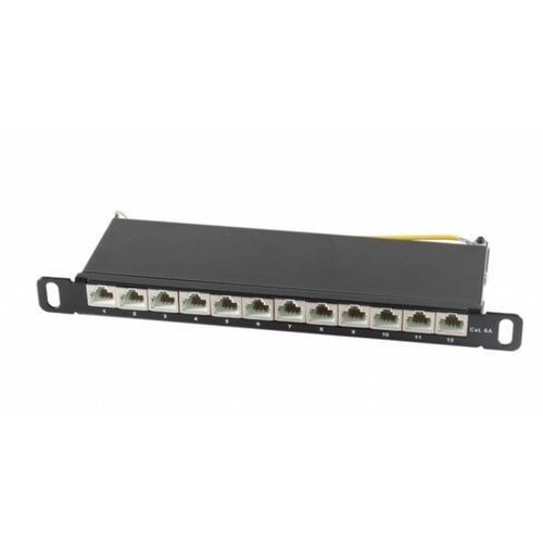 CAT6a Patchpanel slim 12 Port 0,5HE, 10 inch black