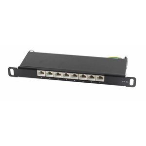 CAT6a Patchpanel slim 8 Port 0,5HE 10 inch black