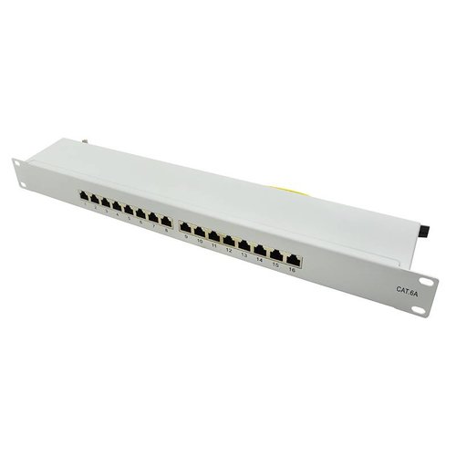 CAT6a patch panel 16-poorts STP 1U grijs