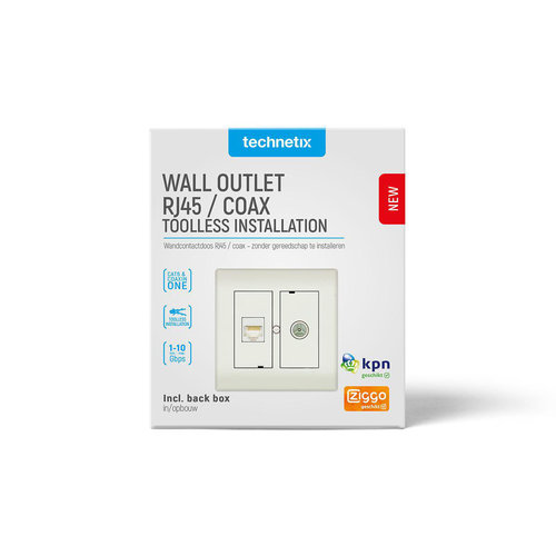 Wall outlet CAT6 + COAX toolless