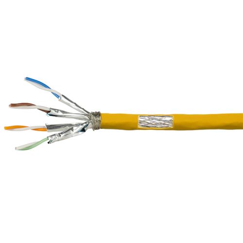 S/FTP CAT7a stug 100M 1200MHz geel (netwerkkabel op rol)