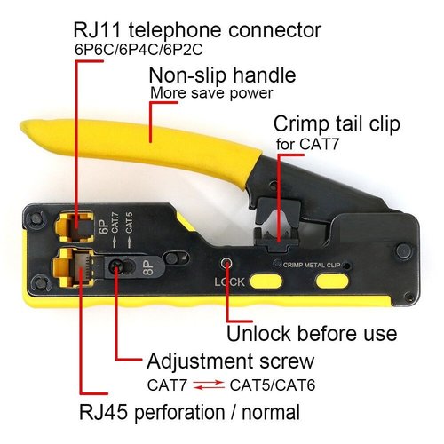 Professionele krimptang voor RJ45, RJ11 en RJ12 connectoren