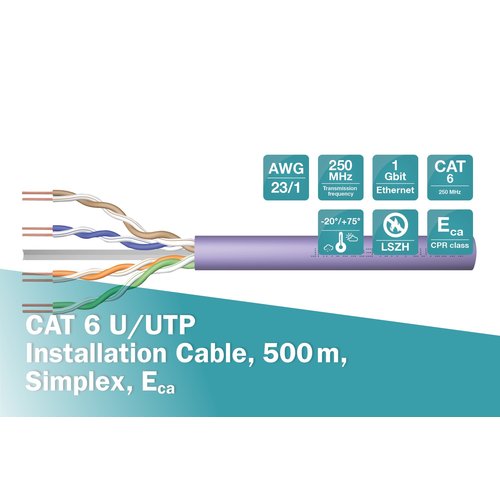 UTP CAT6 stug 500M 100% koper paars (netwerkkabel op rol)