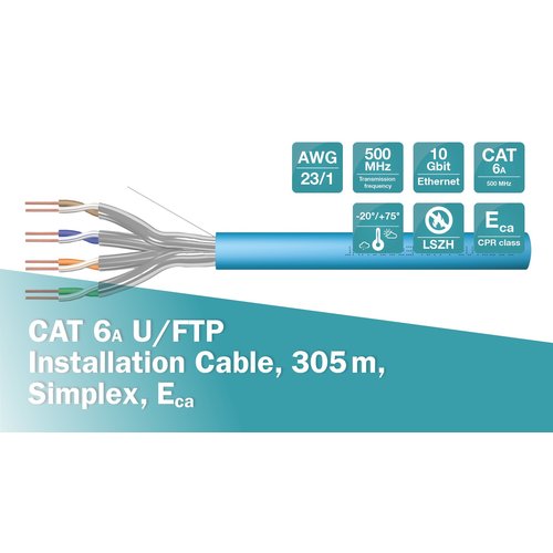 U/FTP CAT6a stug 305M blauw 100% koper (netwerkkabel op rol)