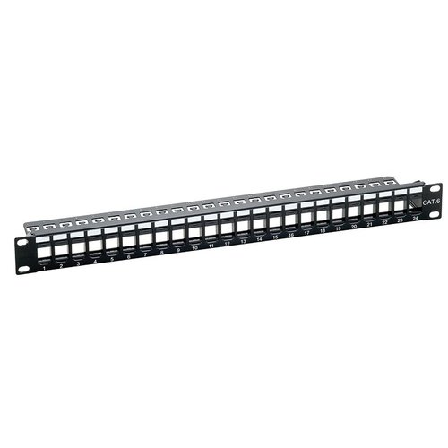 Keystone Patch Panel for 24 Ports SNAP IN Unshielded RAL9005 Black