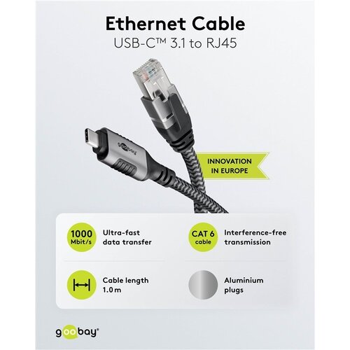 USB-C™ 3.1 naar RJ45 Ethernet kabel 2M