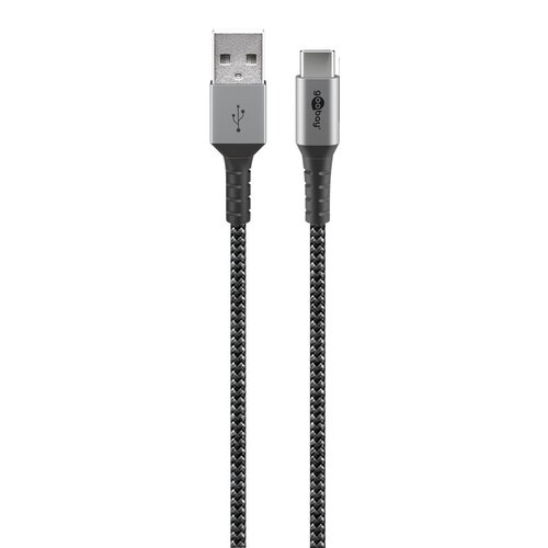 USB-C naar USB-A 2M textielkabel met metalen stekkers