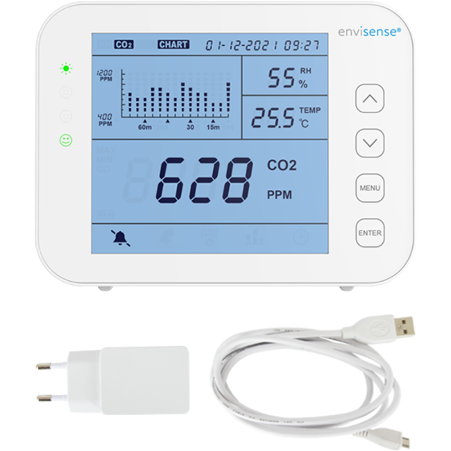 Compteur de CO2 EnviSense avec enregistrement des données et tableau de bord numérique