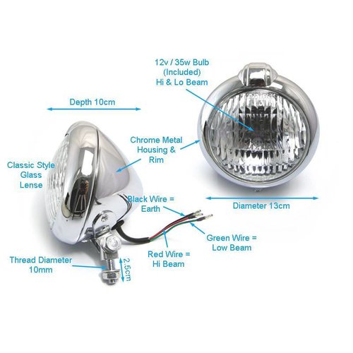 5.75" Chopper Koplamp "Bates Style" Chrome