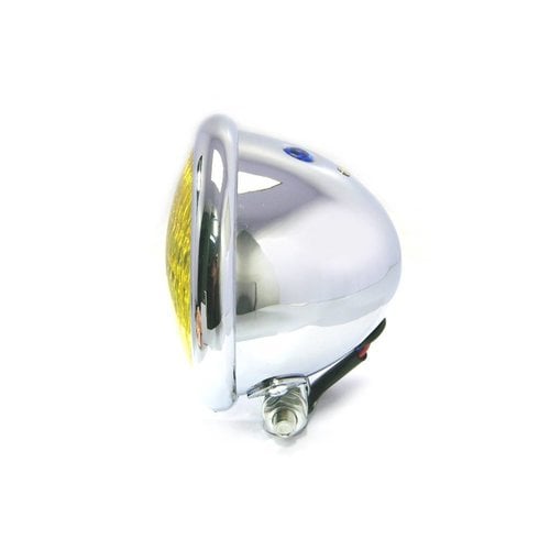 4.75" Chopper Headlight "Bates Style" Chrome & Yellow