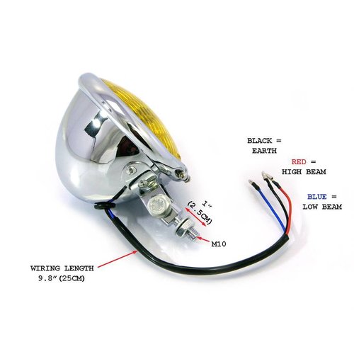 4.75" Chopper Headlight "Bates Style" Chrome & Yellow