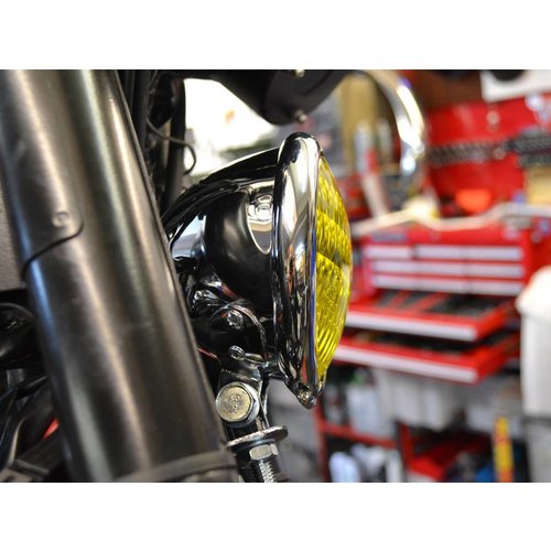 4.75" Chopper Headlight "Bates Style" Chrome & Yellow