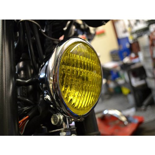 4.75" Chopper Headlight "Bates Style" Chrome & Yellow