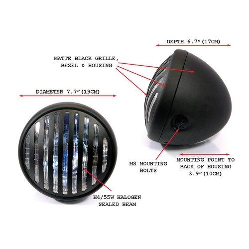 7 " Steampunk Cafe Racer Matte Black Headlight