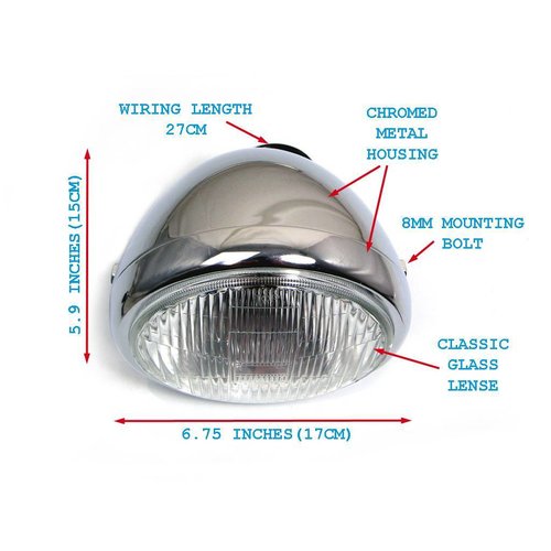 Phare avant classique chromé Café Racer 6,75"