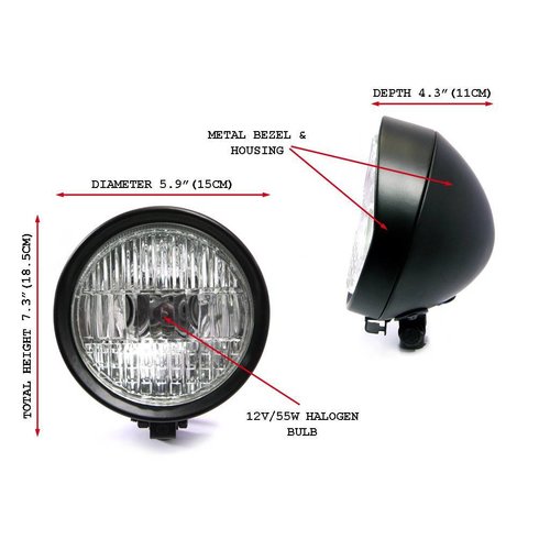 5.9" Flat Headlight Bottom Mount Black