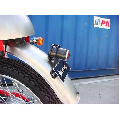 Feu arrière MT110 style "Lucas" + support de plaque / noir et chrome