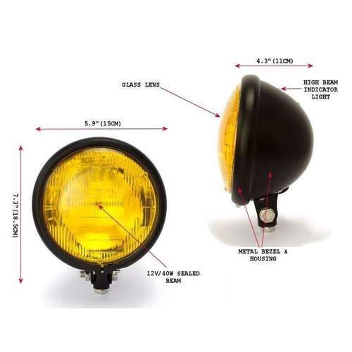5,75" Yellow Bates Style Headlight Bottom Mount Black