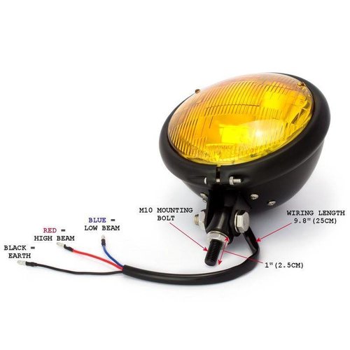 5,75" Yellow Bates Style Headlight Bottom Mount Black
