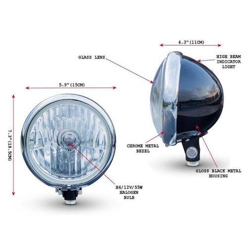 5,75" Bates Style Headlight Bottom Mount Chrome