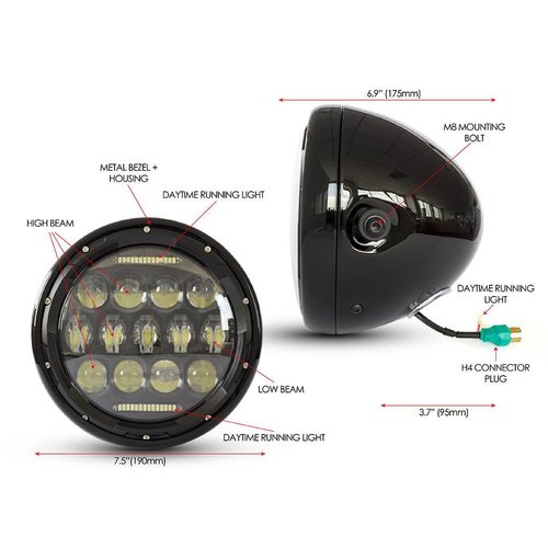 7" Multi Projector LED Headlight Black