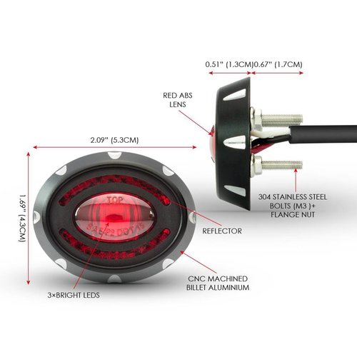 2" Micro Oval CNC Machined Billet Aluminium LED Stop / Tail Light