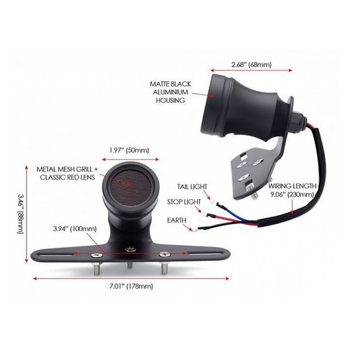 Mesh Cafe Tail Light with Plate Holder Black