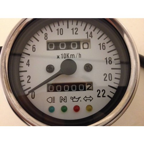 Indicateur de vitesse avec 4 témoins lumineux - blanc/chrome