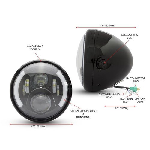 7 " Multi LED Headlight + Indicators Black Type 2