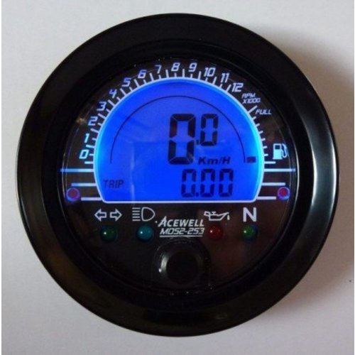 Acewell 052-253S Mini Digitale Speedometer Km/h & RPM - Black